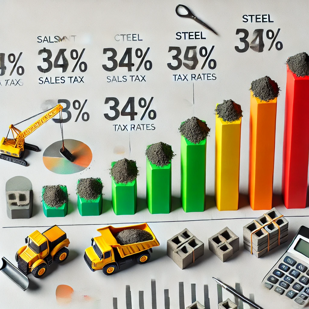 DALL·E 2024-08-10 14.22.04 - A financial chart comparing the sales tax rates on cement with other construction materials like steel and bricks in Pakistan. The chart should be vis - Asaan Tax pk